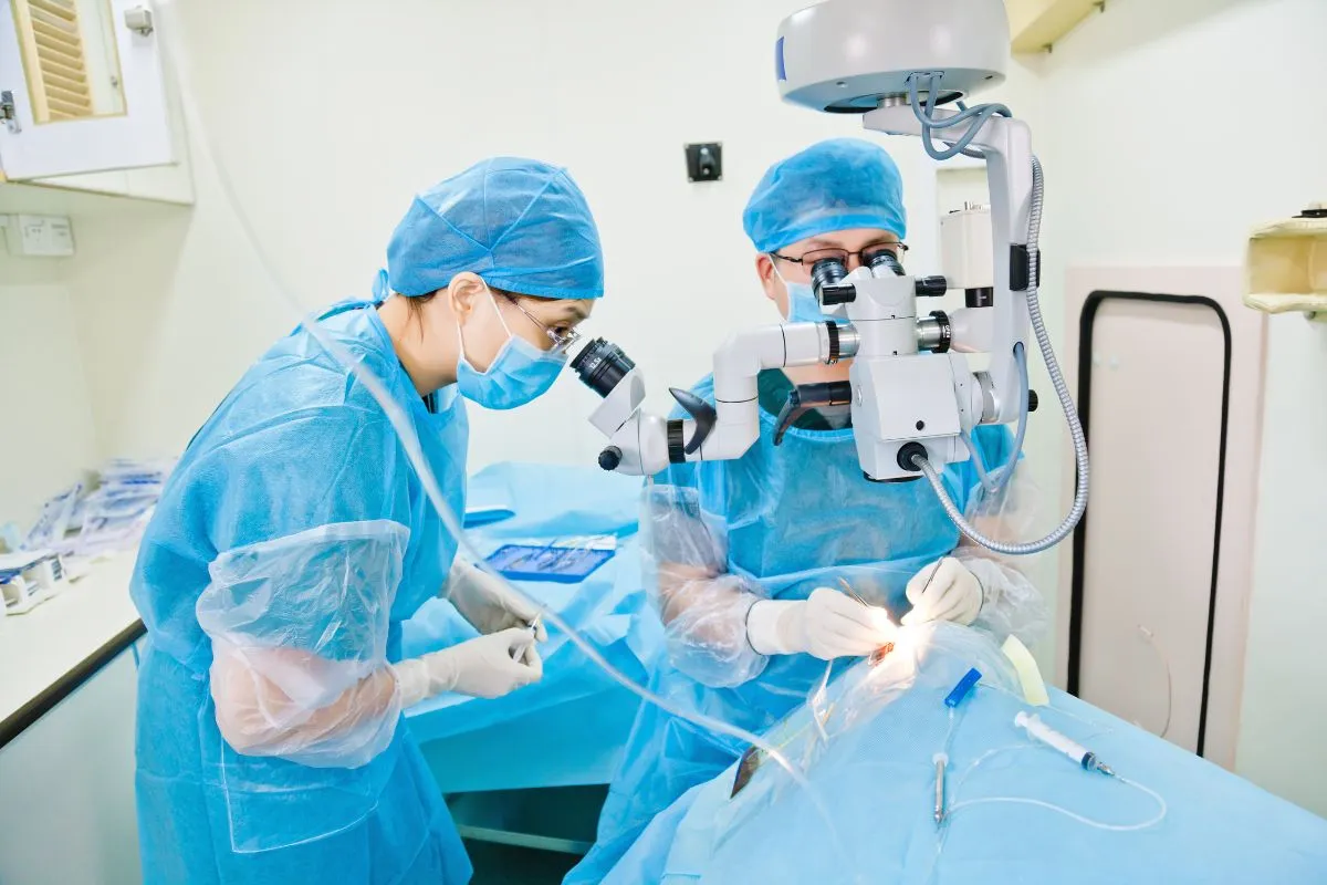Surgical team performing a cataract procedure